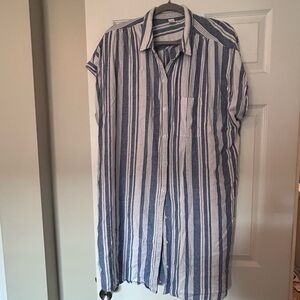 ❤️MAKE OFFER❤️ Blue White Stripe Old Navy Sleeveless Shirt Tunic Dress XXL